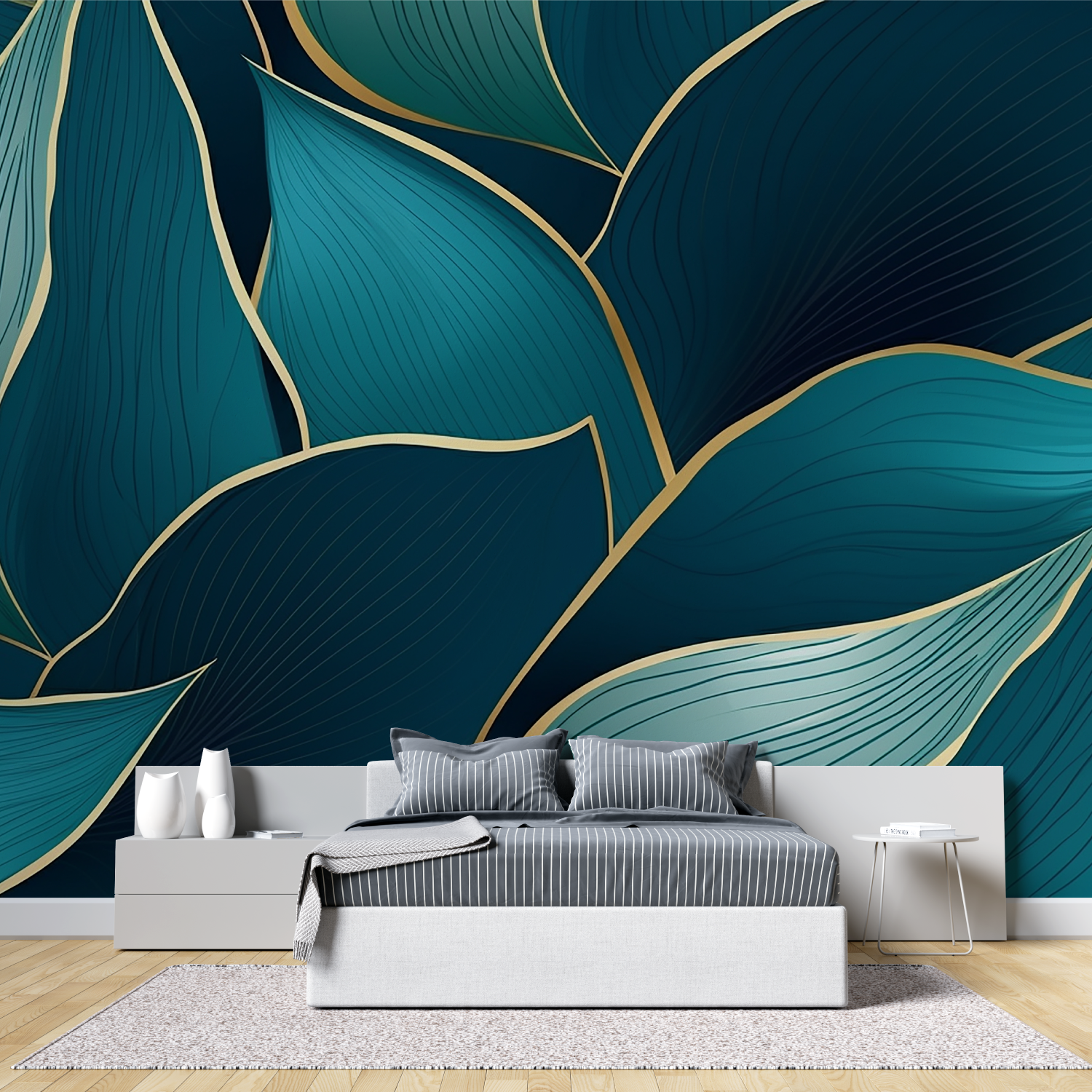 Papier Peint Chambre Adulte Bleu Canard - Tete de lit