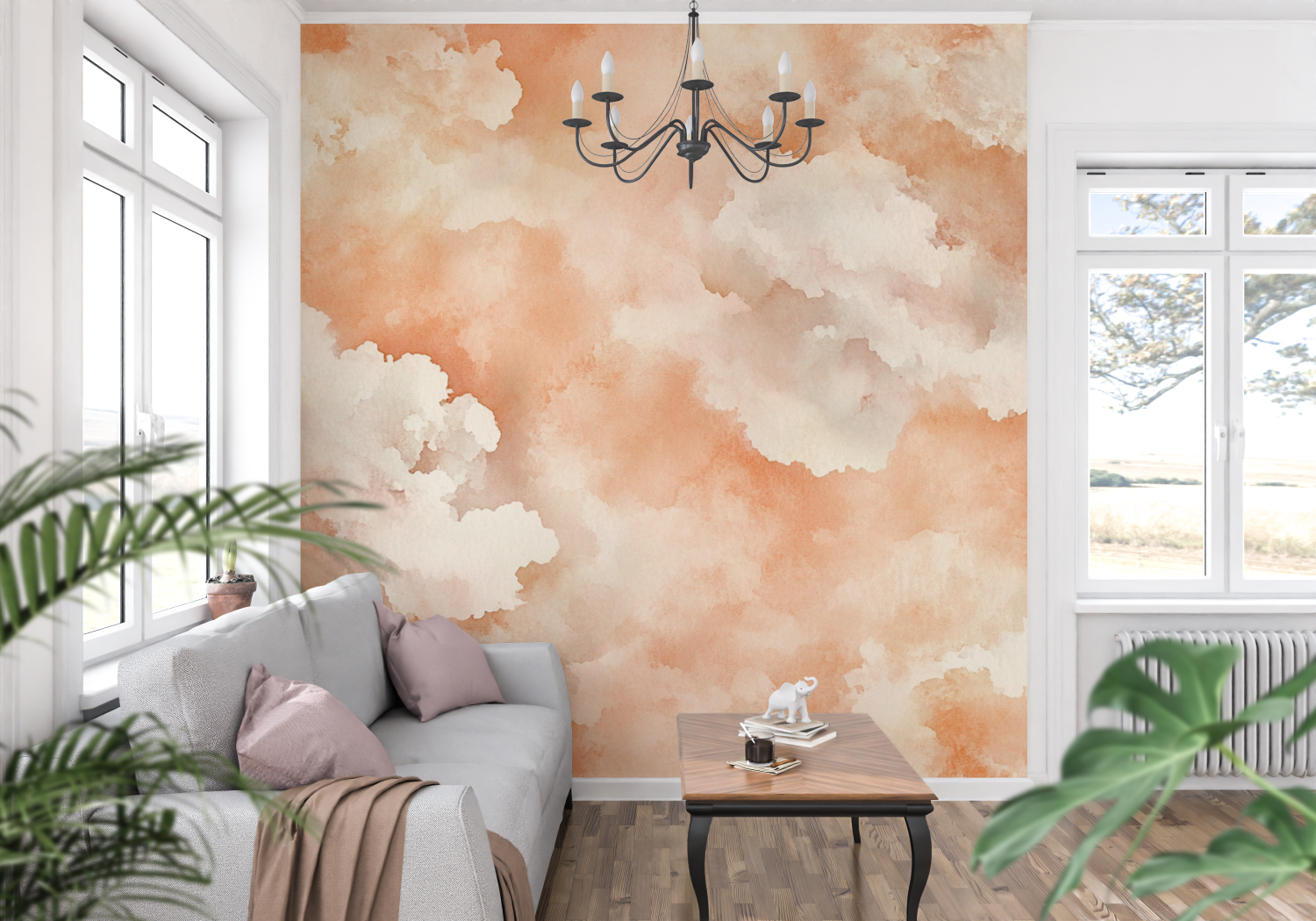 Pastel Cloudy Sky Terracotta Wallpaper | Murals Wallpaper