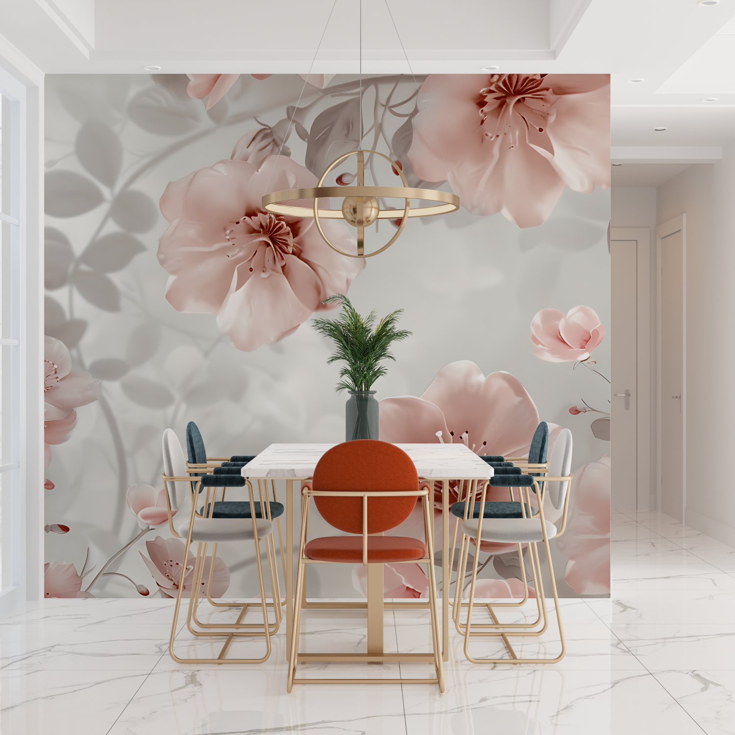 Vintage Pink and Gray Floral Wallpaper | Murals Wallpaper