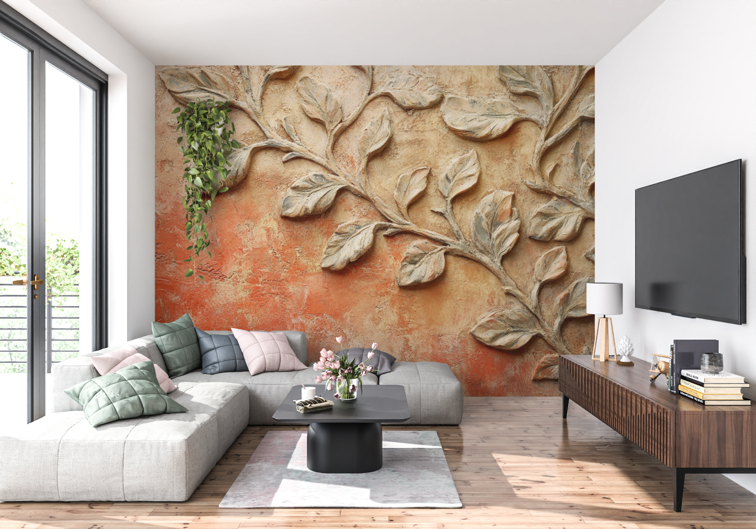 Terracotta Wallpaper with Organic Curves | Murals Wallpaper