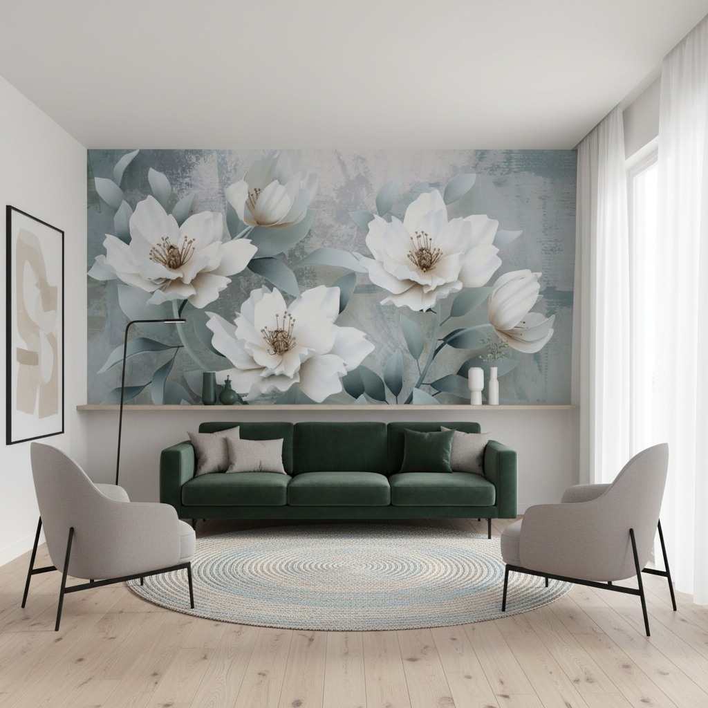 Mural Large White Flower Wallpaper