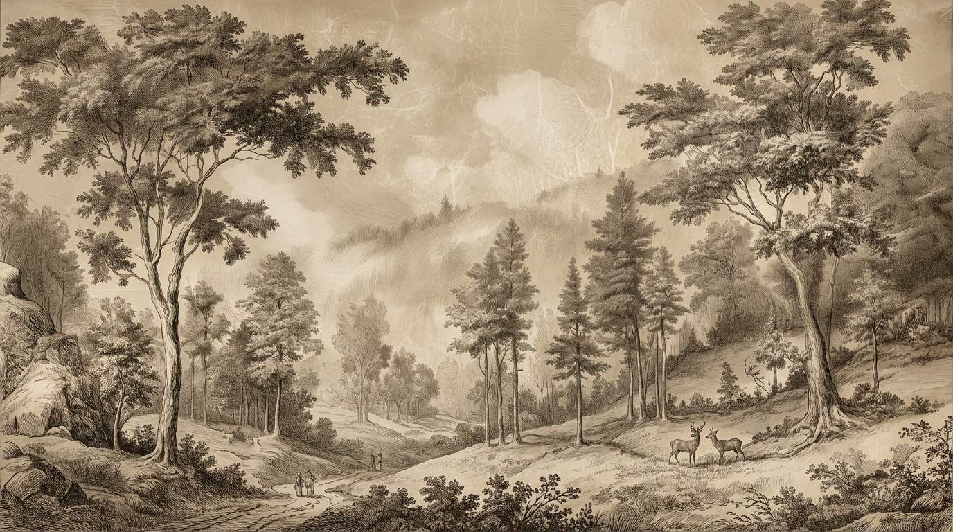 Panoramic Old Vintage Forest Wall Mural