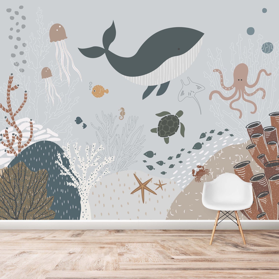 Marine Wallpaper <br/> Whale and Seafloor | Murals Wallpaper