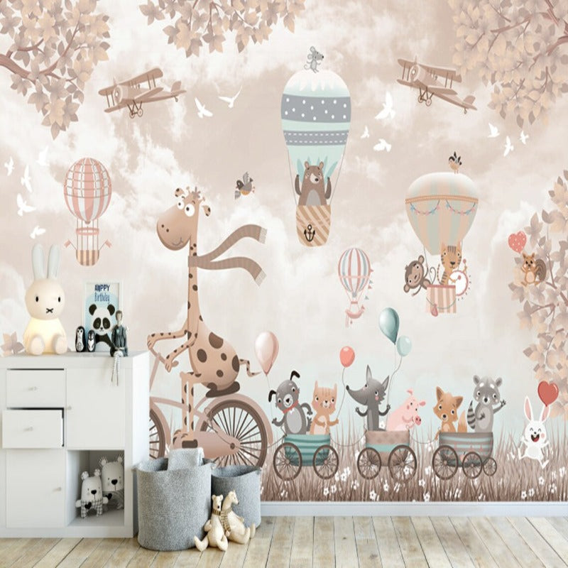 Beige Giraffe on Bicycle Wallpaper | Murals Wallpaper