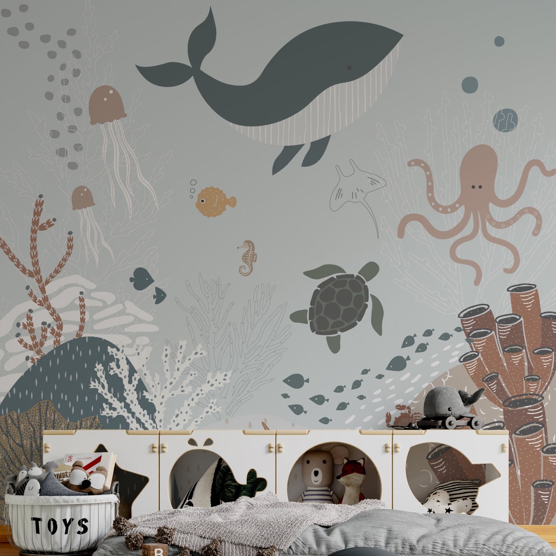 Marine Wallpaper <br/> Whale and Seafloor | Murals Wallpaper
