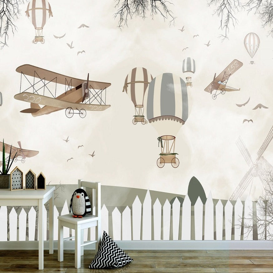 Airplane Wallpaper <br/> Beige Baby Room | Murals Wallpaper