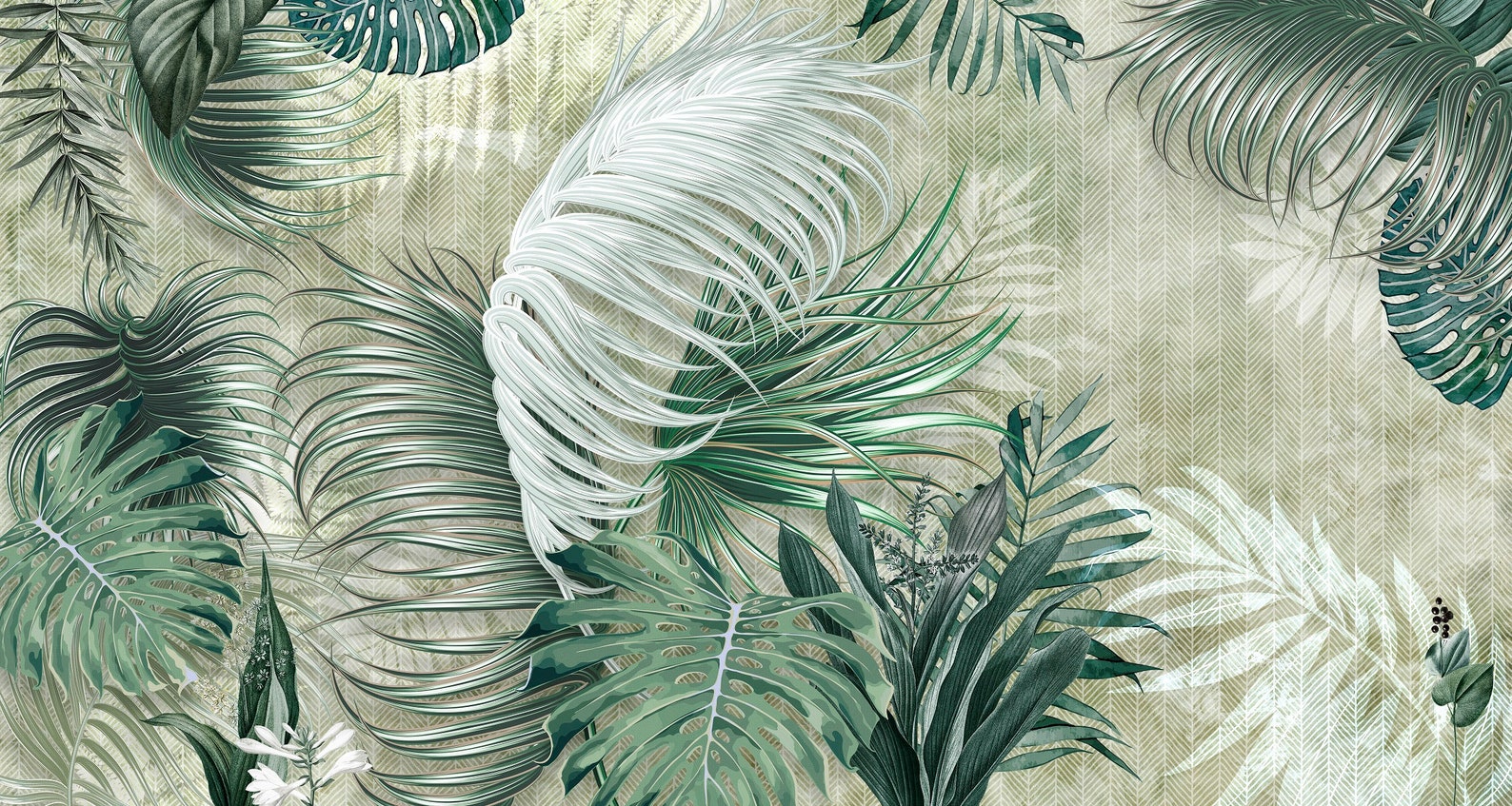 Mural Light Green Foliage Wallpaper