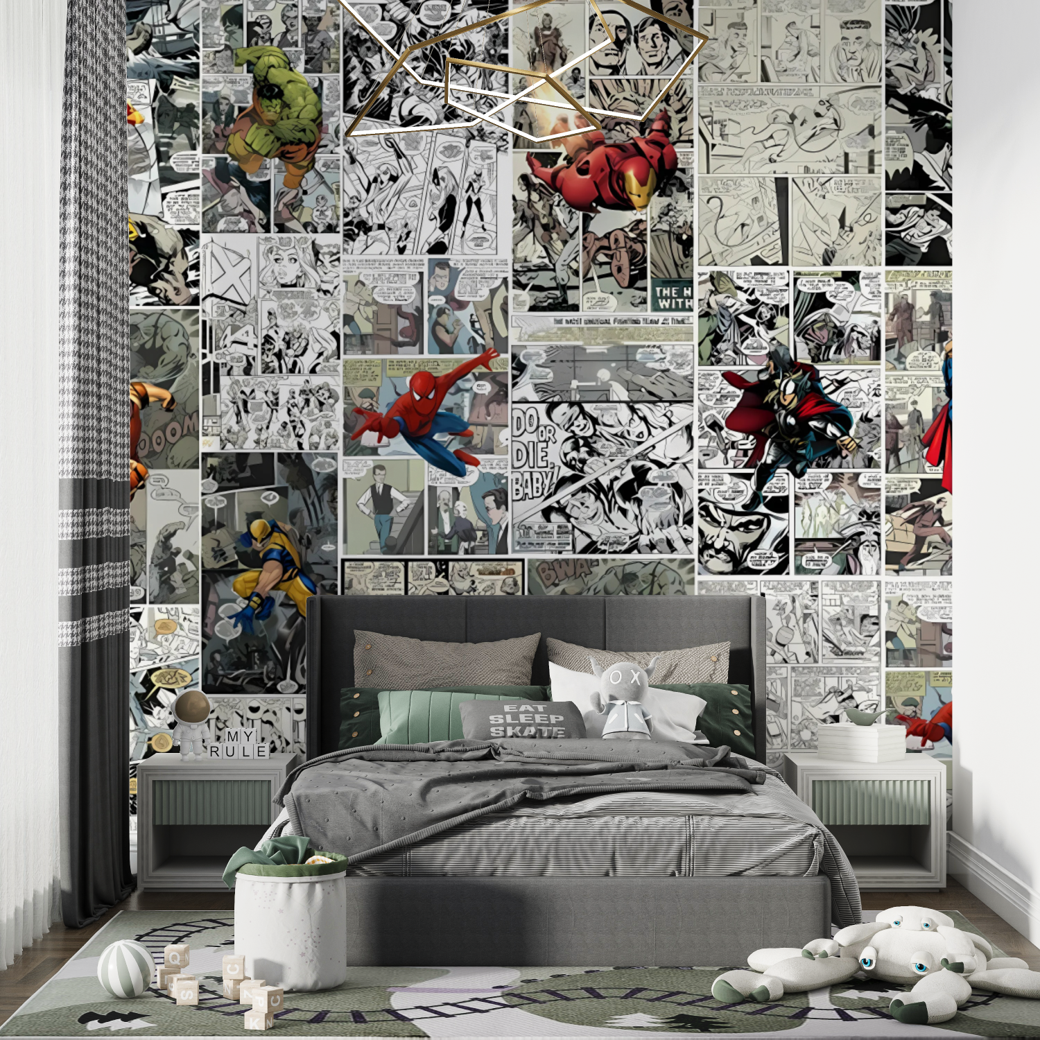 Wandbild-Tapete im Marvel-Comic-Stil