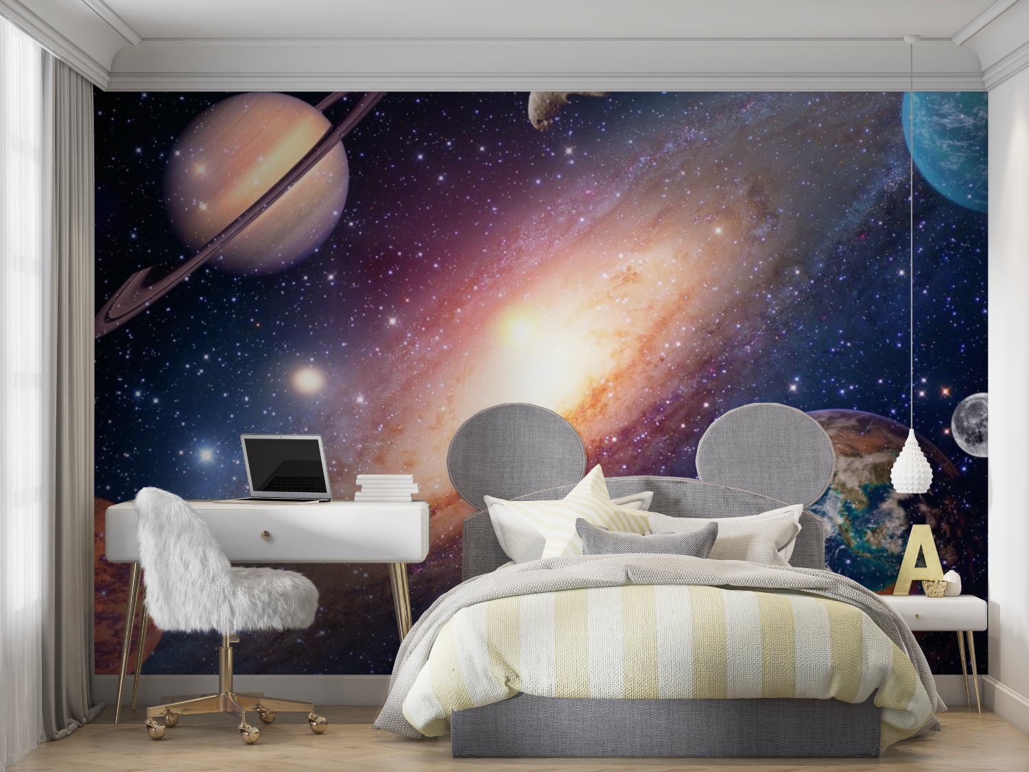 Wandbild-Weltraumtapete Nebel und Planeten