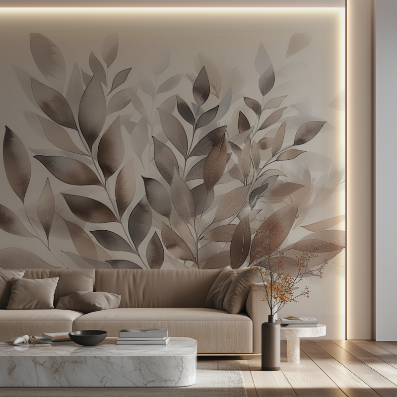 Mural Trendy Beige Foliage Wallpaper