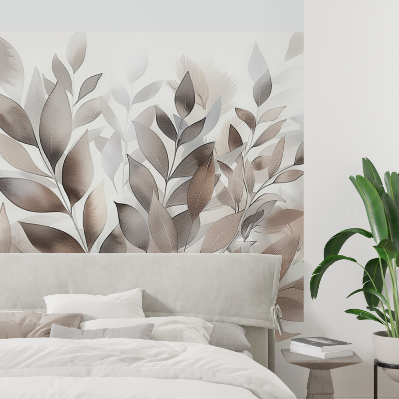 Mural Trendy Beige Foliage Wallpaper