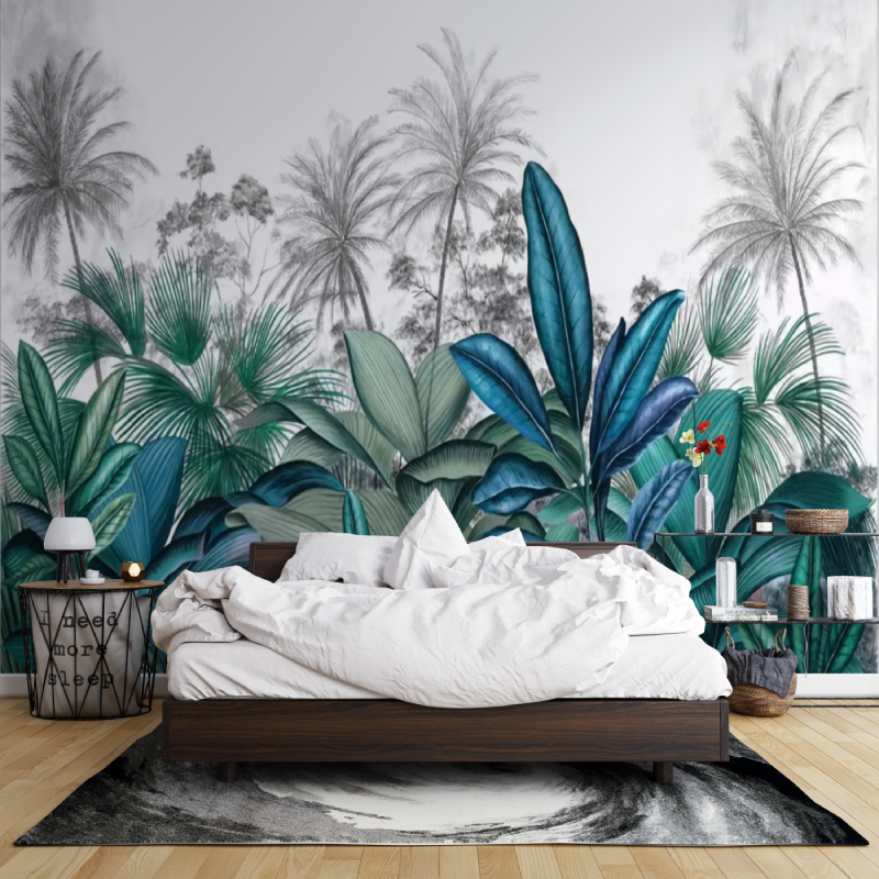 Turquoise Blue Duck Tropical Mural Wallpaper