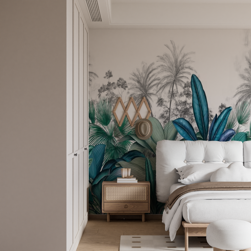 Turquoise Blue Duck Tropical Mural Wallpaper