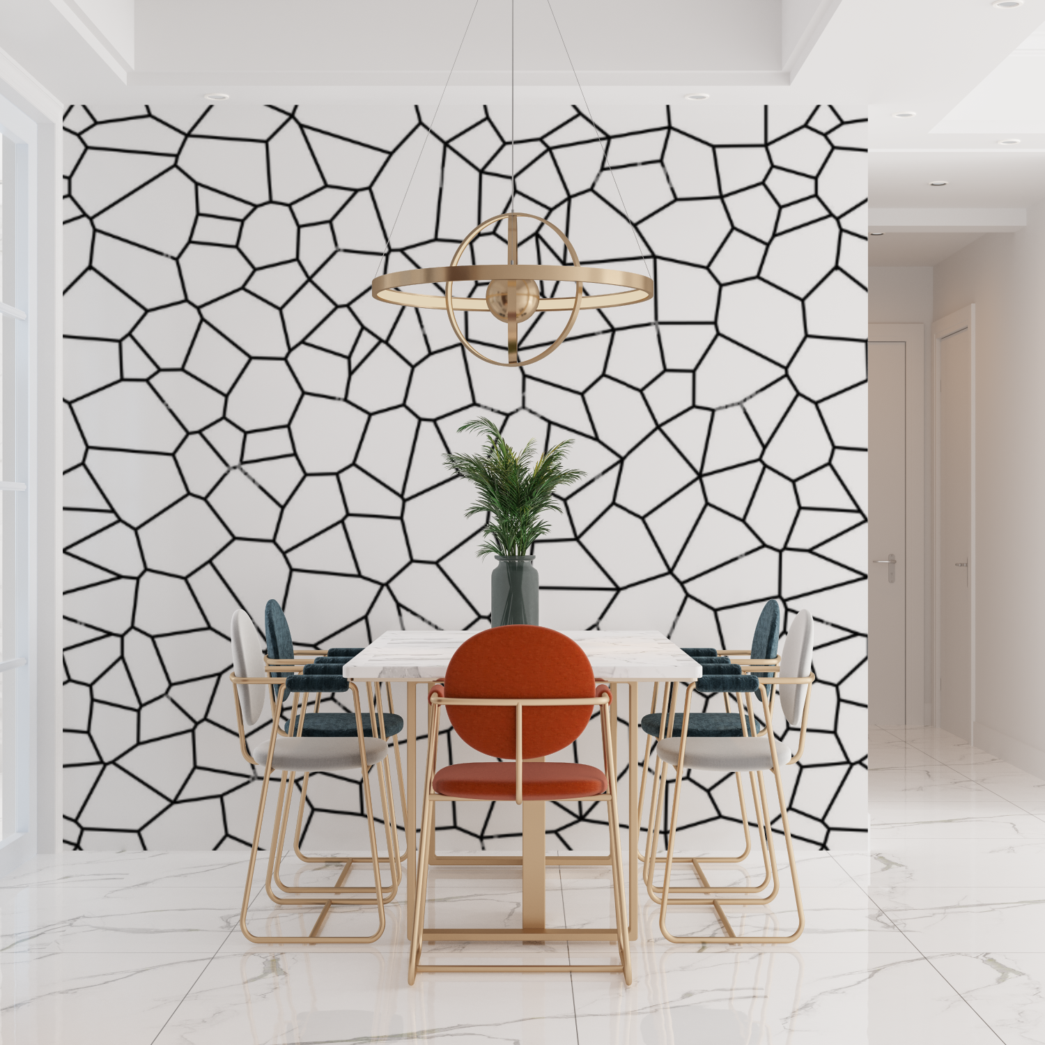 Wandbild Schwarz und Weiß Geometrische Tapete