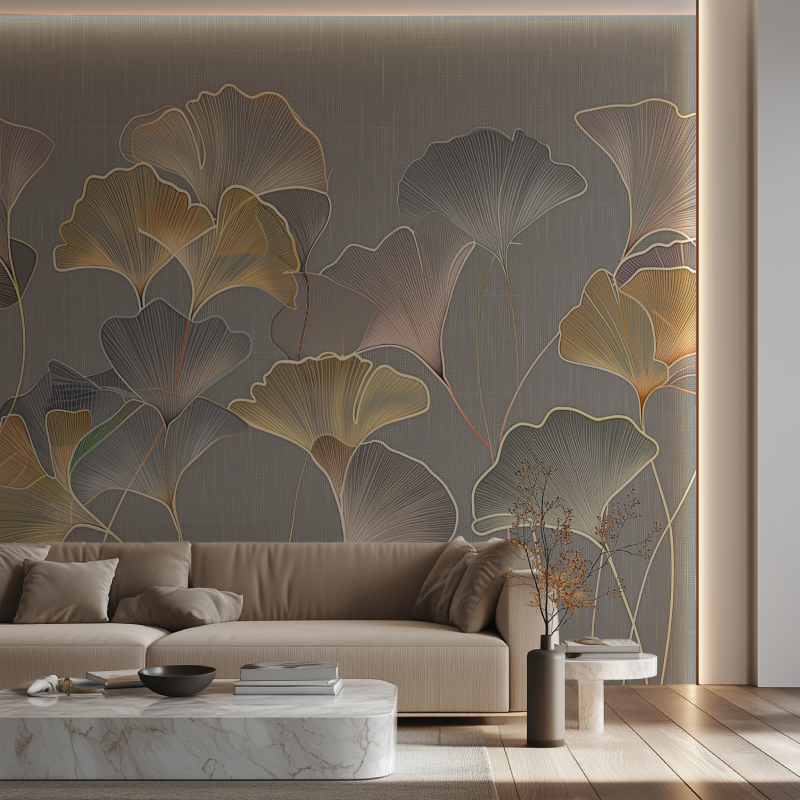 Mural Trendy Golden Ginkgo Wallpaper