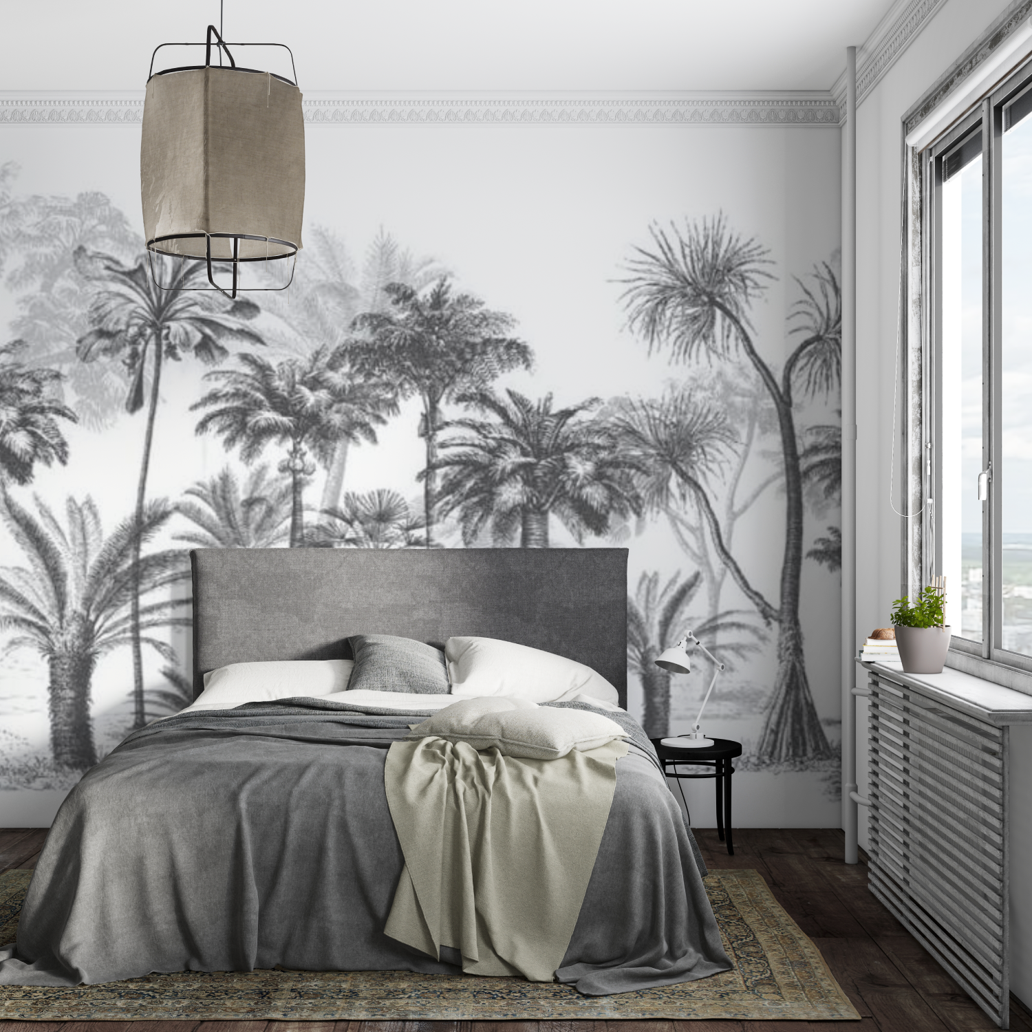 Black and White Jungle Mural Wallpaper