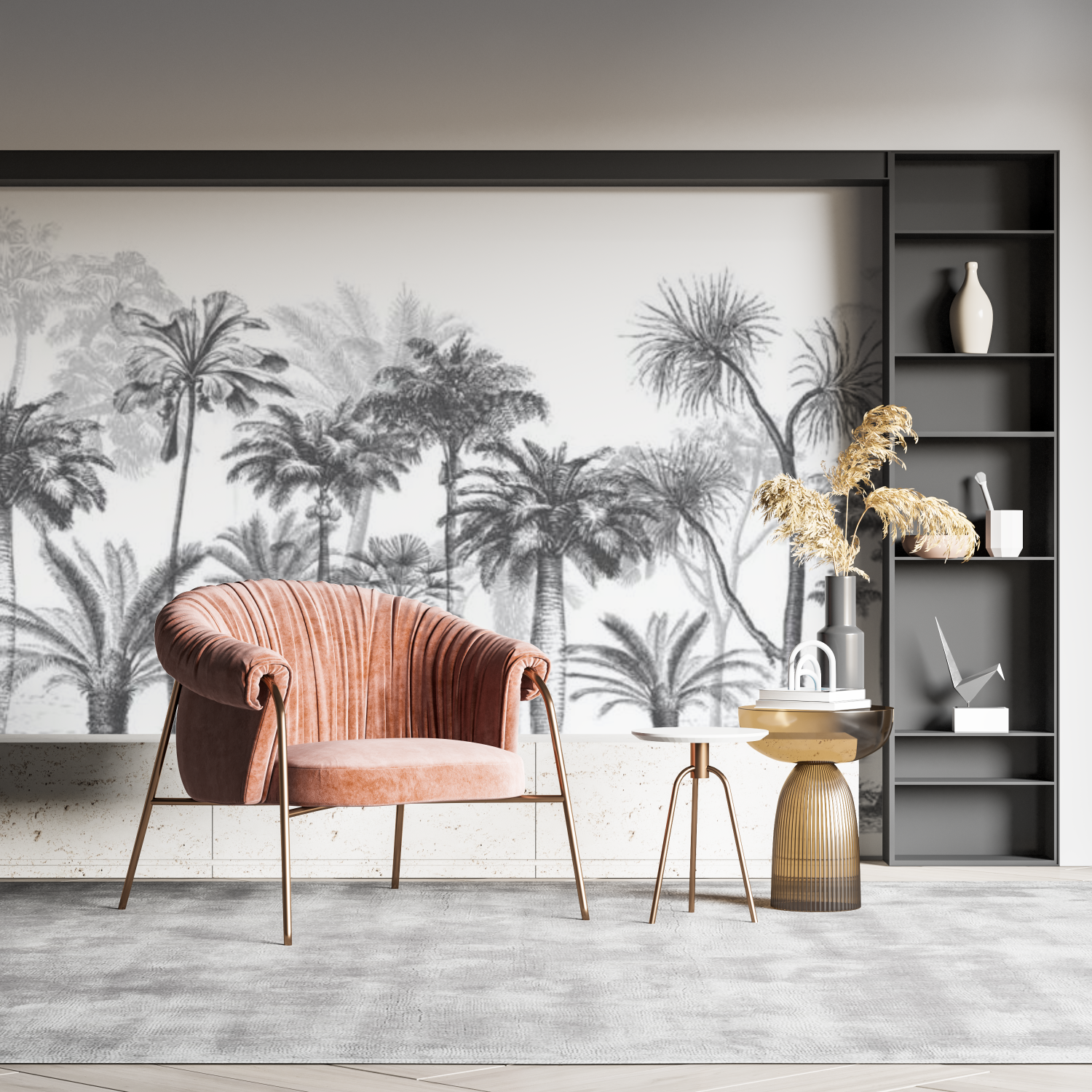 Black and White Jungle Mural Wallpaper