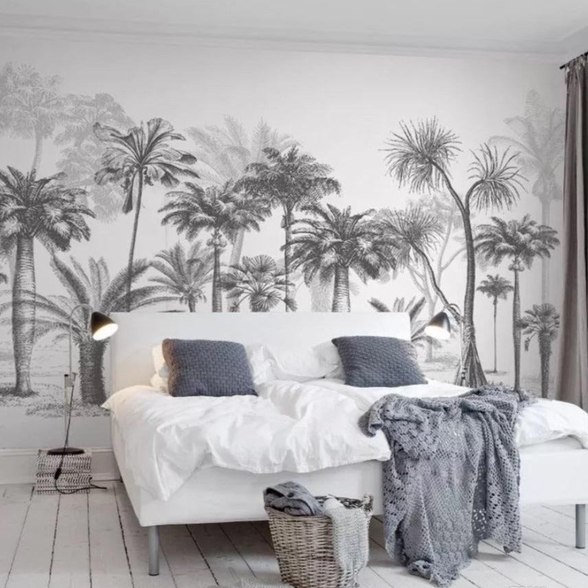 Black and White Jungle Mural Wallpaper