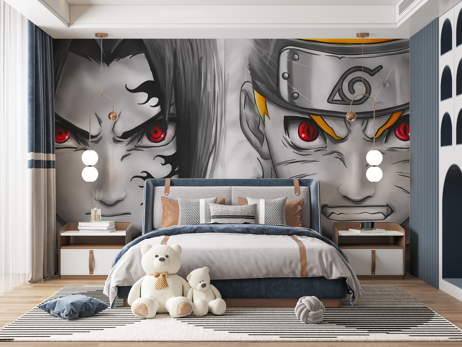Naruto Shippuden Mural Wallpaper Black and White