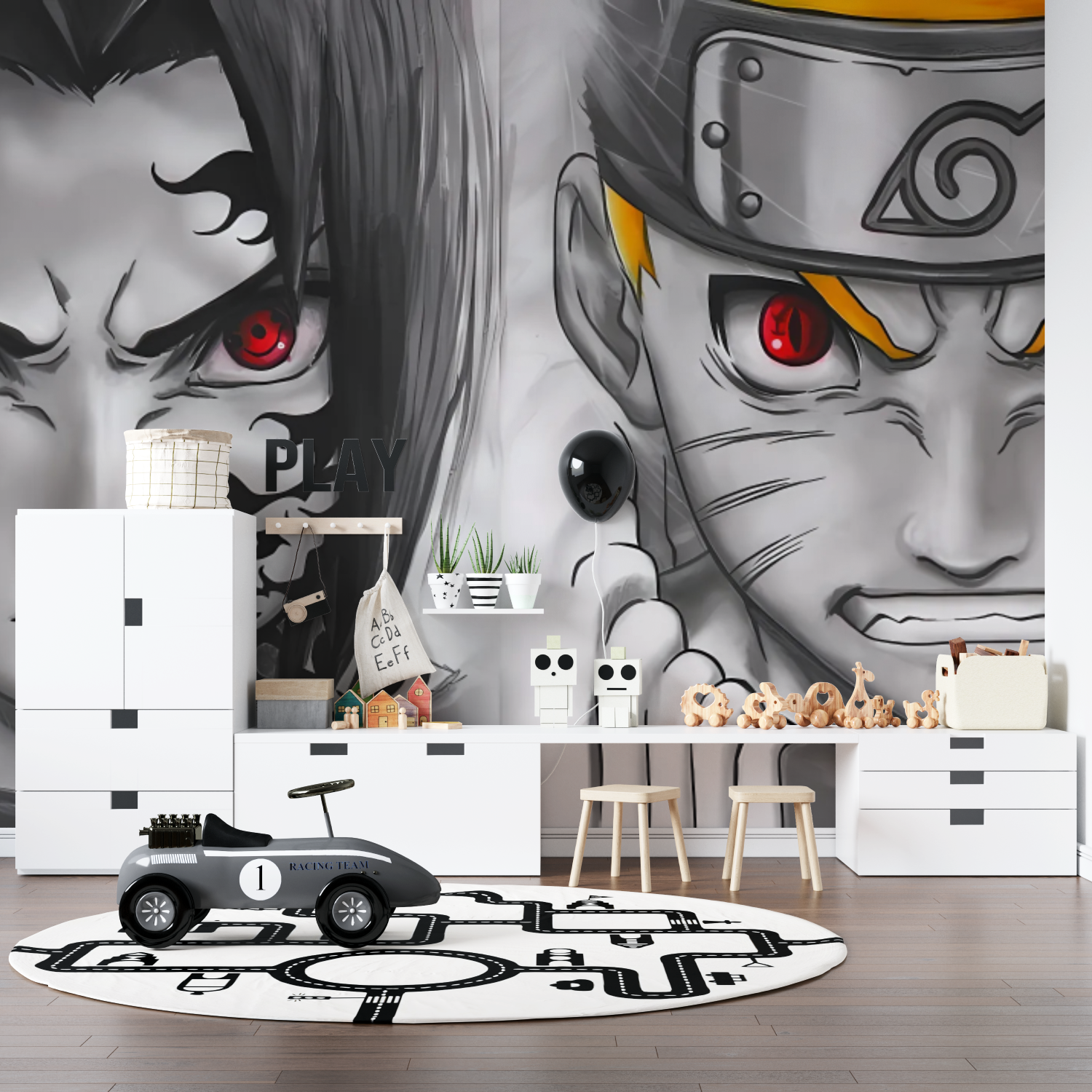 Naruto Shippuden Mural Wallpaper Black and White