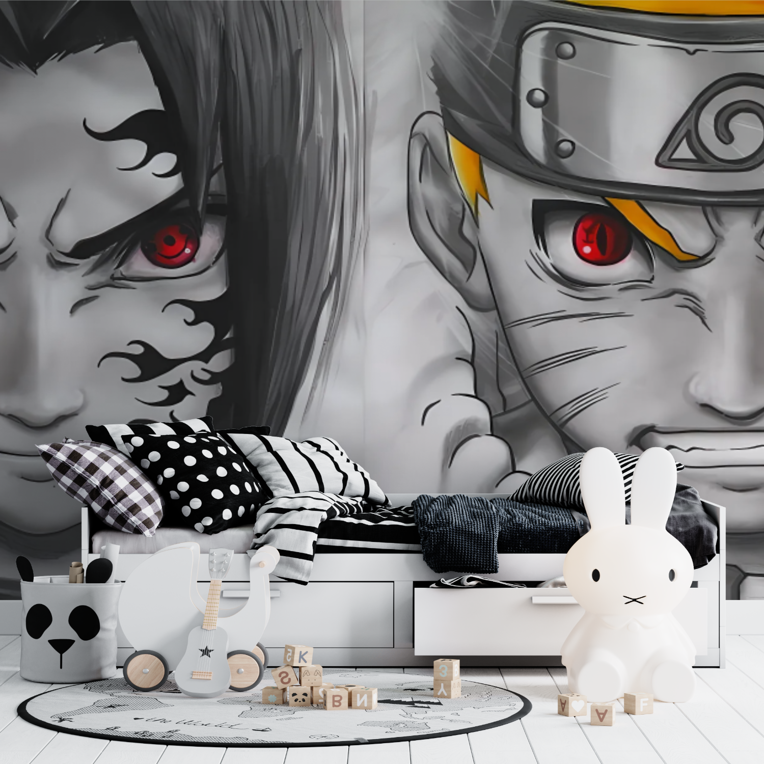 Naruto Shippuden Mural Wallpaper Black and White