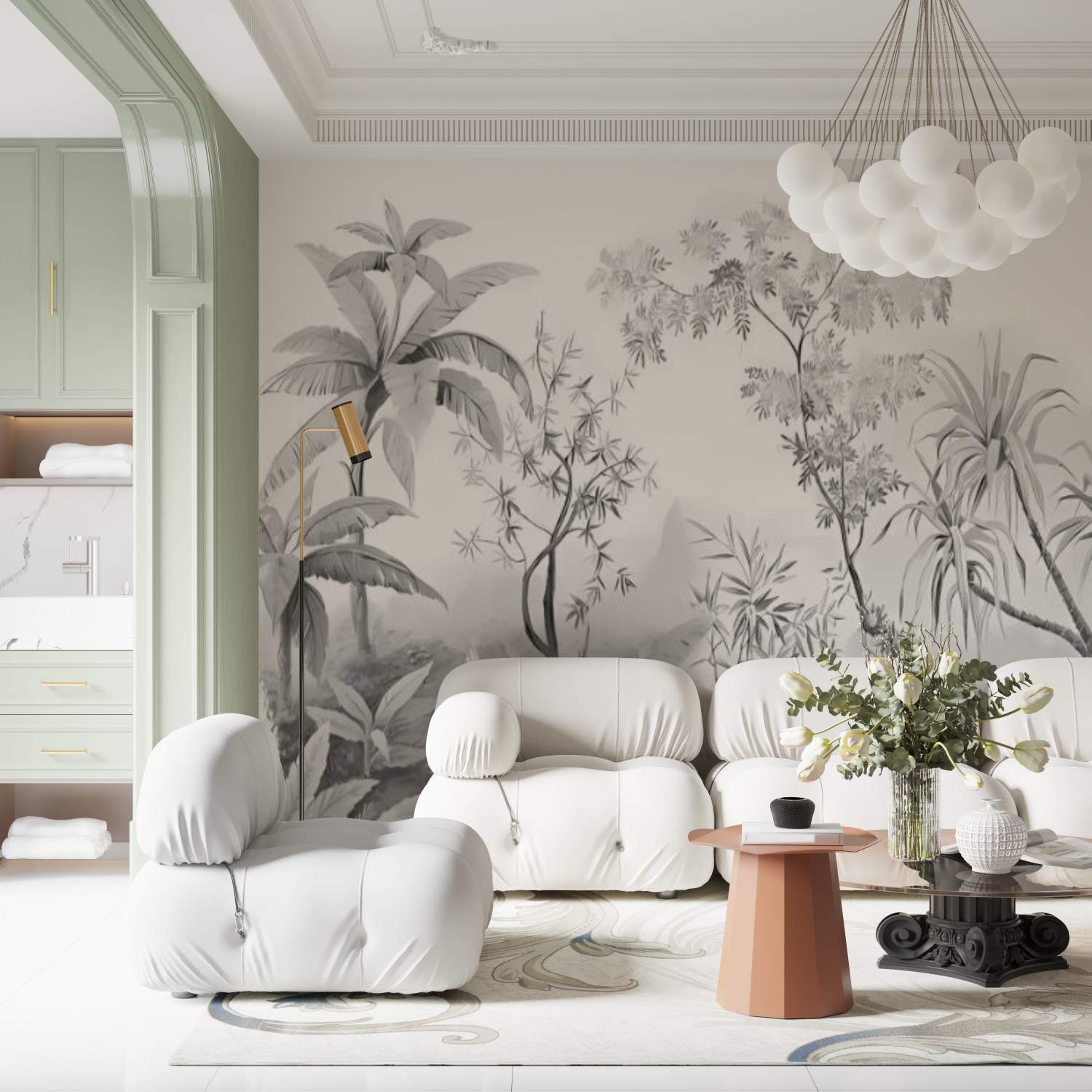 Mural Black and White Jungle Wallpaper