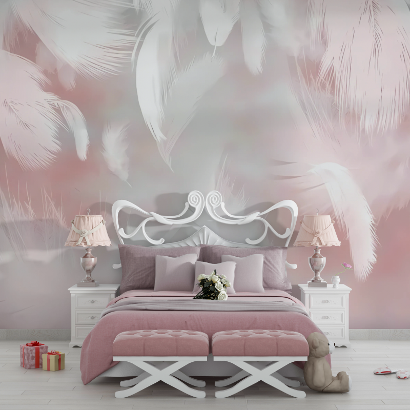 Pink Feather Mural Wallpaper