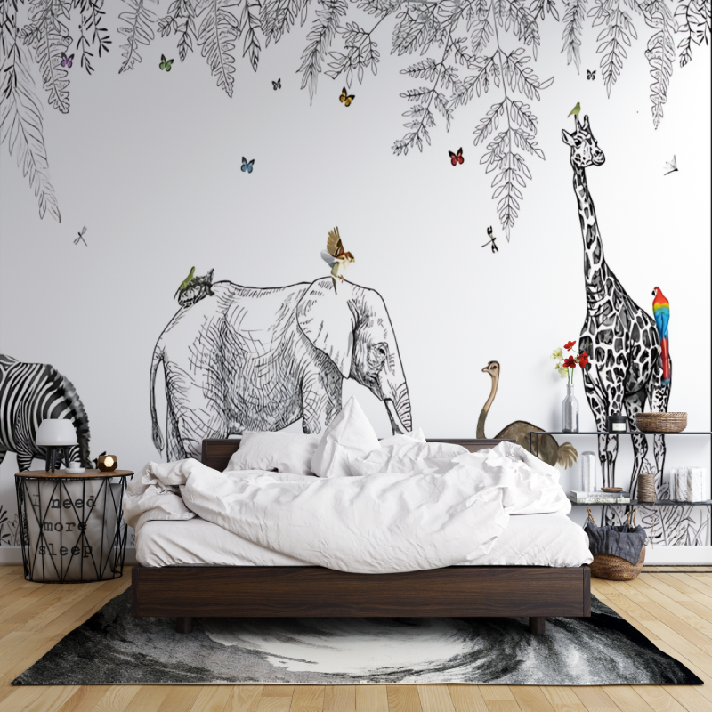 Wandbild-Tapete in Schwarz-Weiß, Savannah