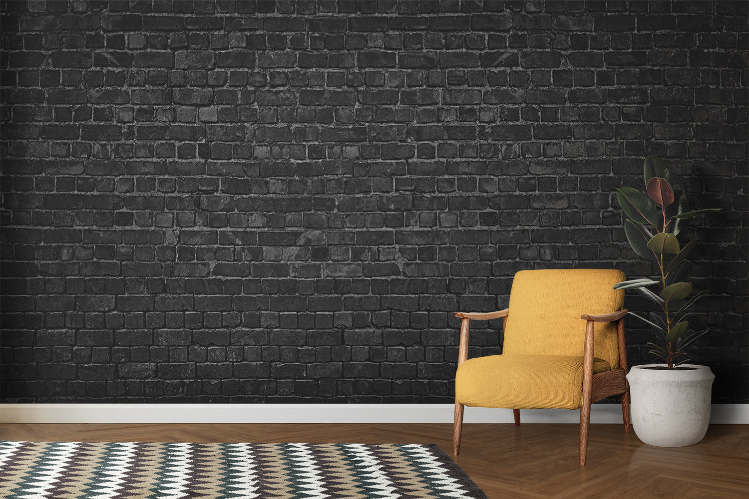 Papier Peint 3D Brique Noir