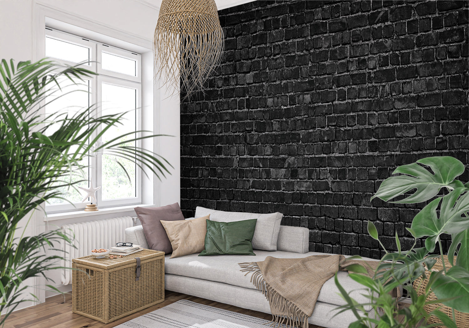 Papier Peint 3D Brique Noir