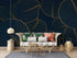 Gold Blue Navy Leaf Mural Wallpaper