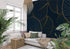 Gold Blue Navy Leaf Mural Wallpaper