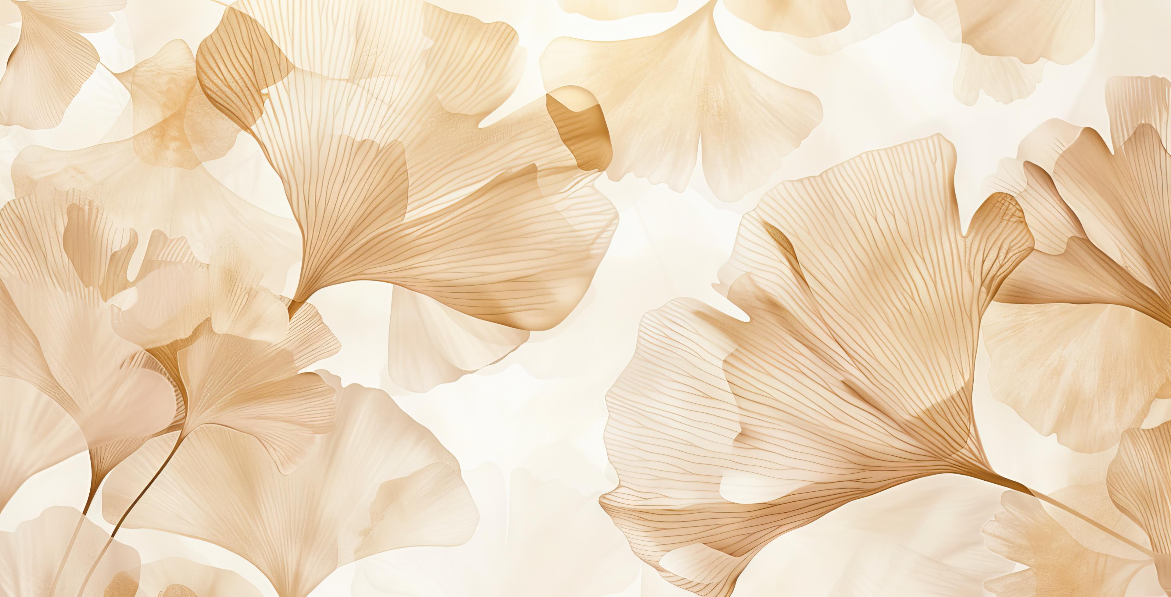 Mural Ginkgo Beige Gold Wallpaper