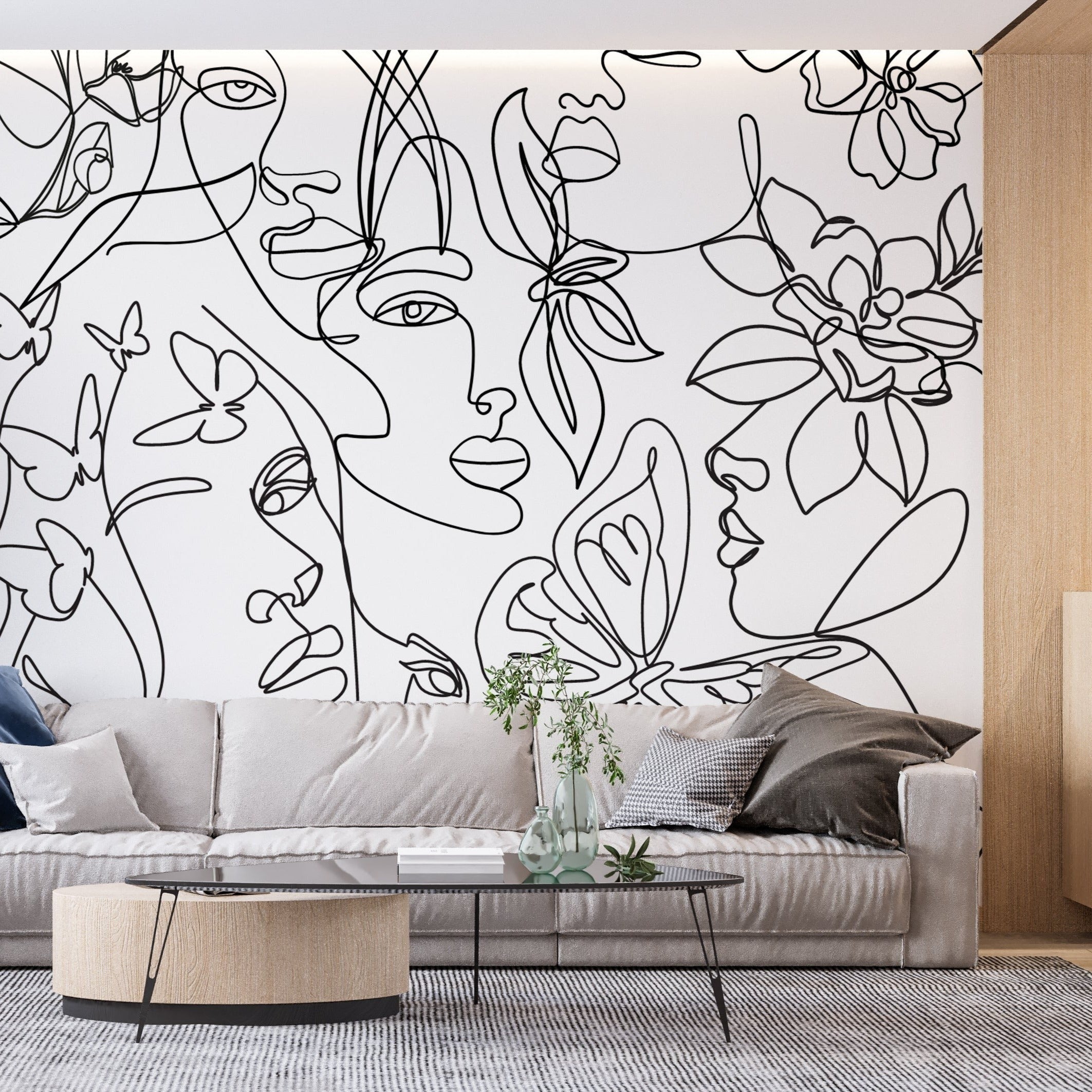 Black and White Lines Mural Wallpaper