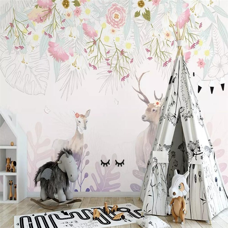 Animal Wallpaper <br/> Deer with Flowers | Murals Wallpaper
