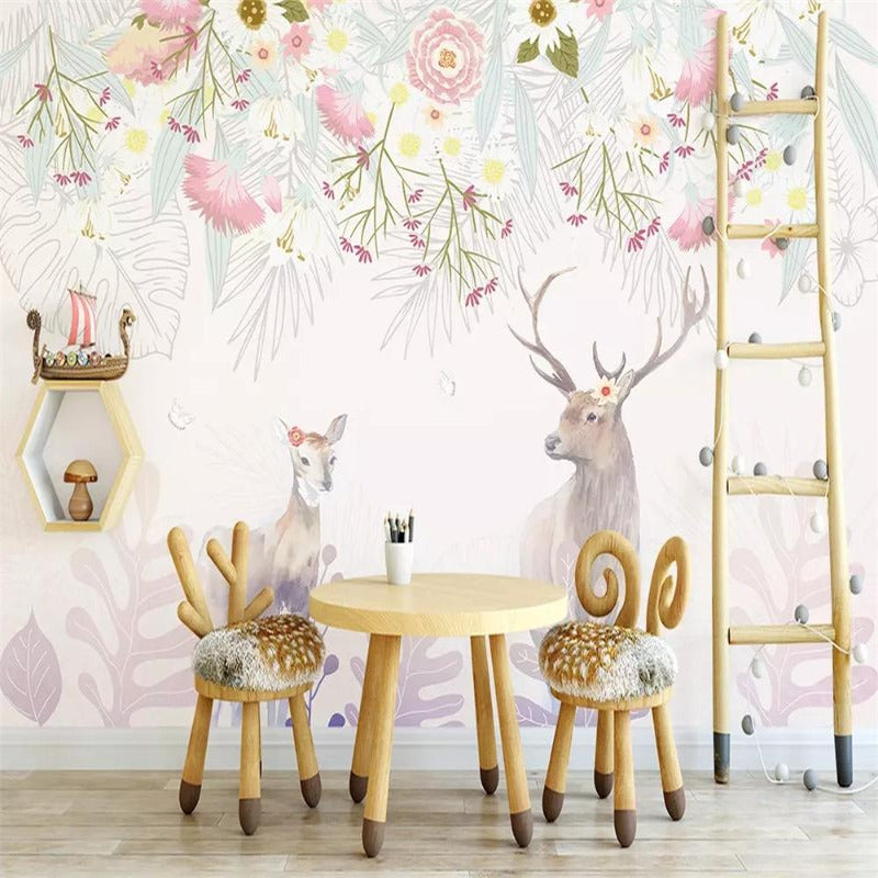 Animal Wallpaper <br/> Deer with Flowers | Murals Wallpaper