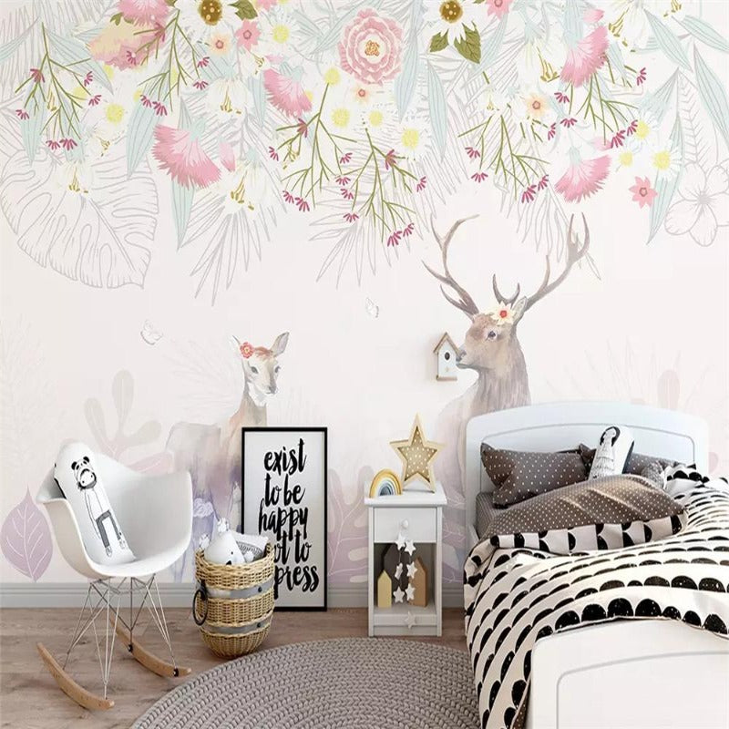 Animal Wallpaper <br/> Deer with Flowers | Murals Wallpaper