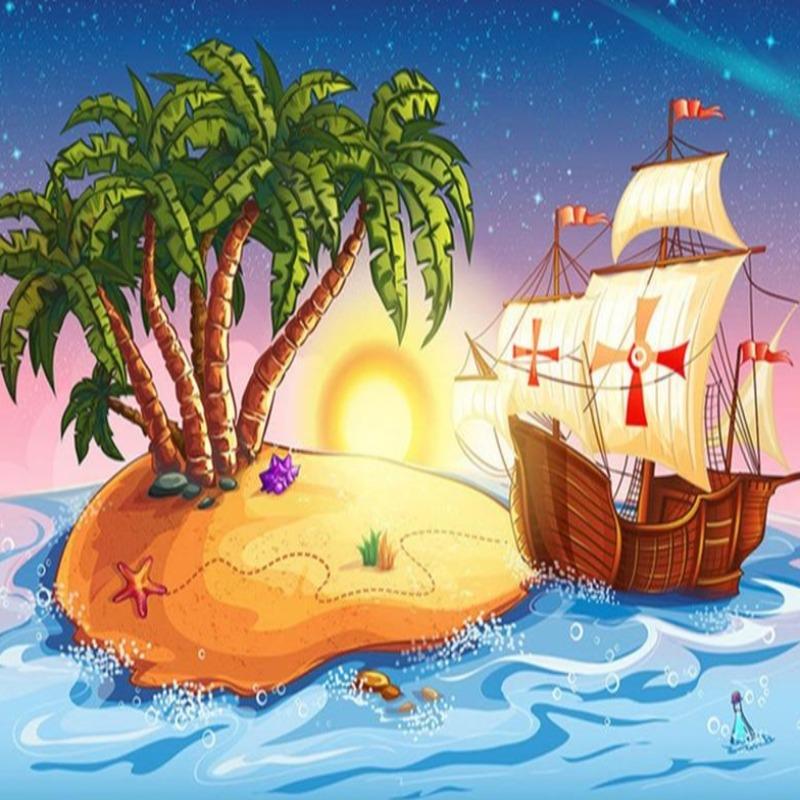 Pirate Ship and Beach Wallpaper | Murals Wallpaper