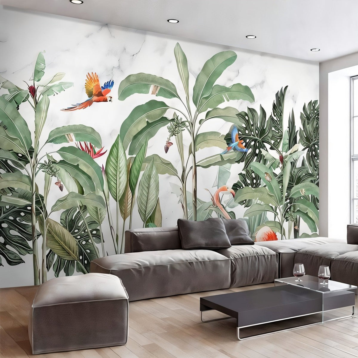 Jungle Watercolor Green Mural Wallpaper