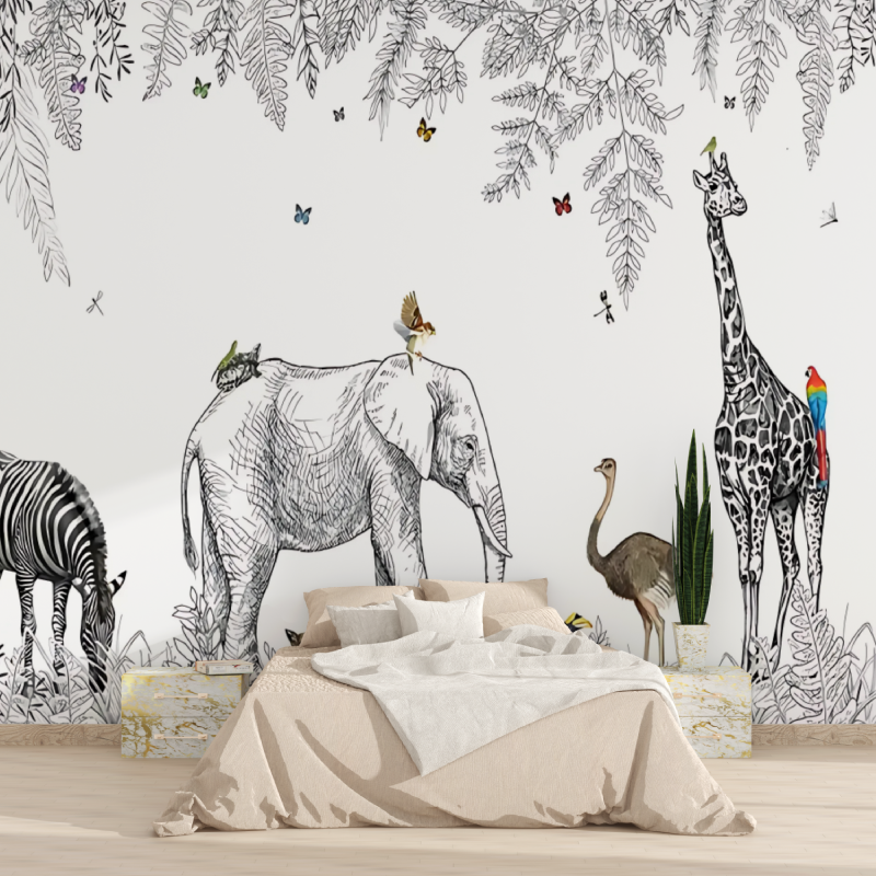 Black and White Savannah Mural Wallpaper