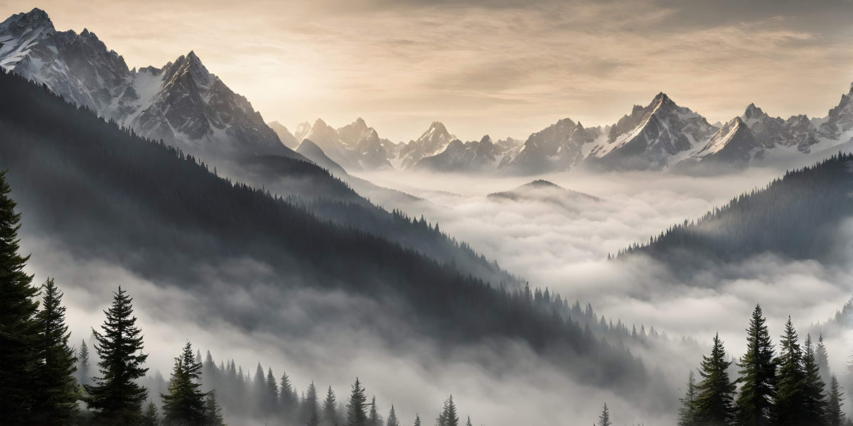 Panoramic Mist Mountain Wall Mural