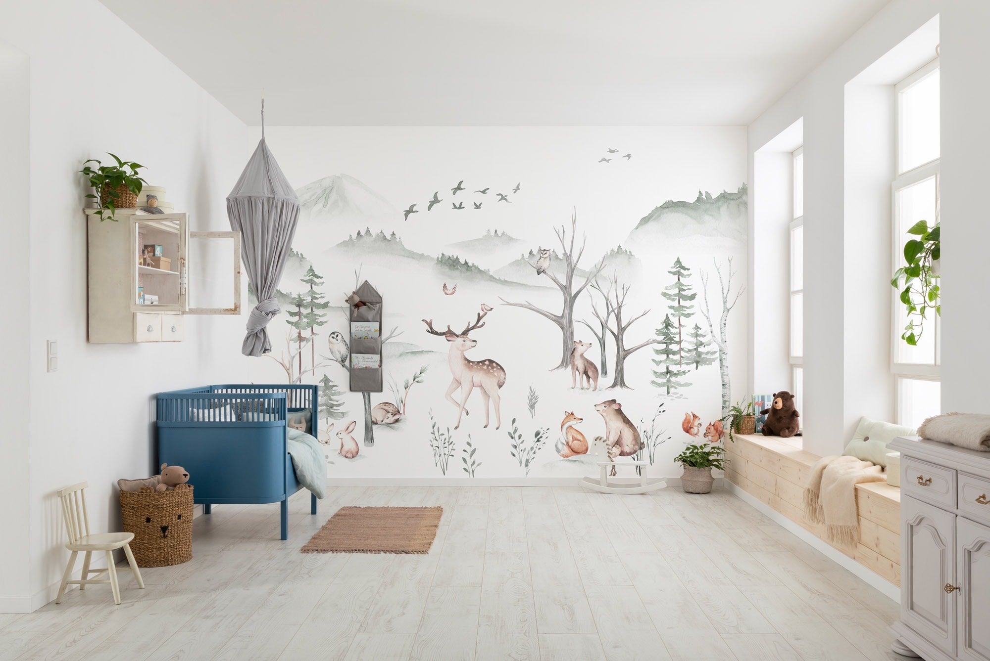 Mural Animal Wallpaper: Deer and White Forest