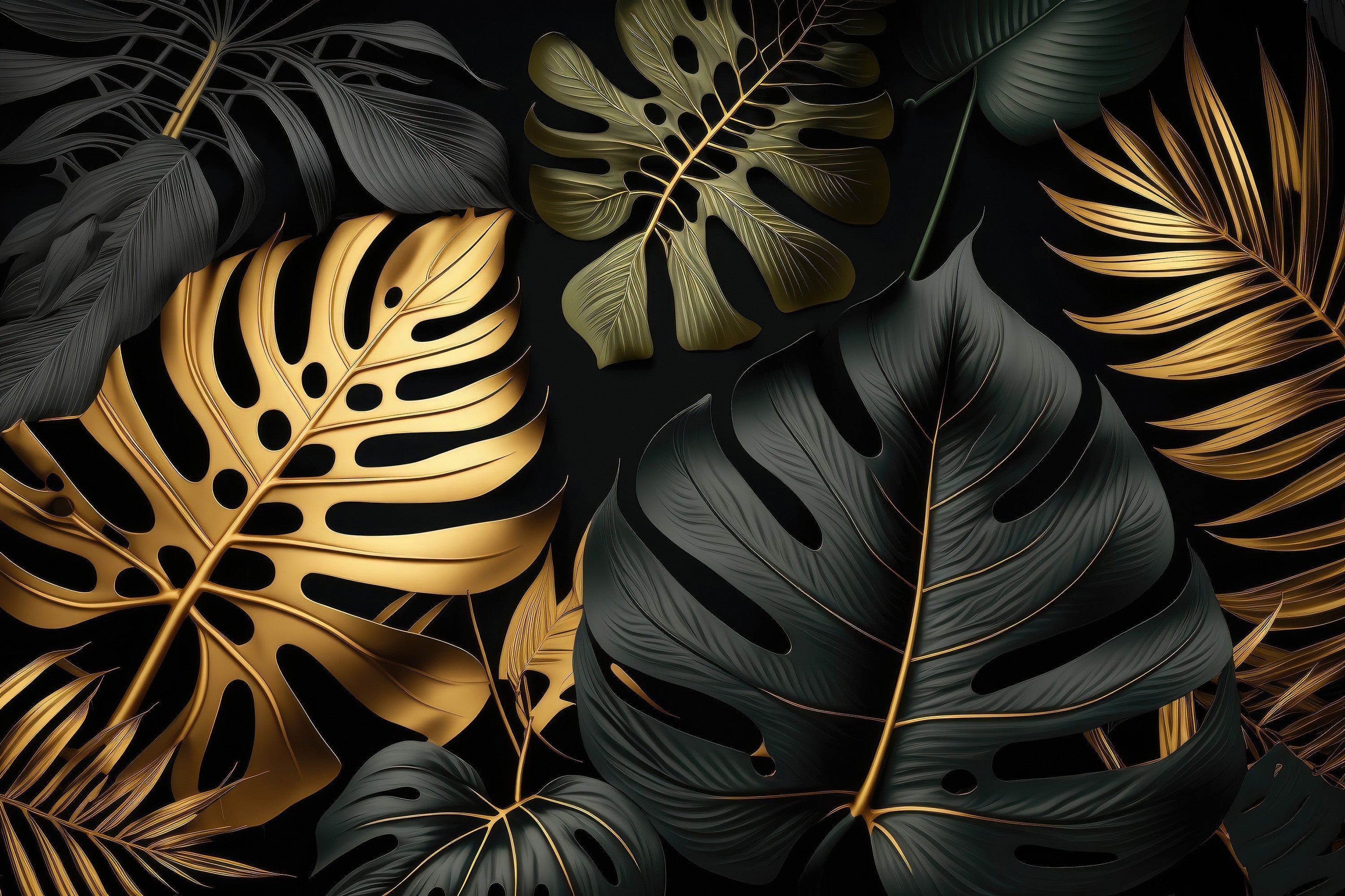 Mural Black and Gold Foliage Wallpaper