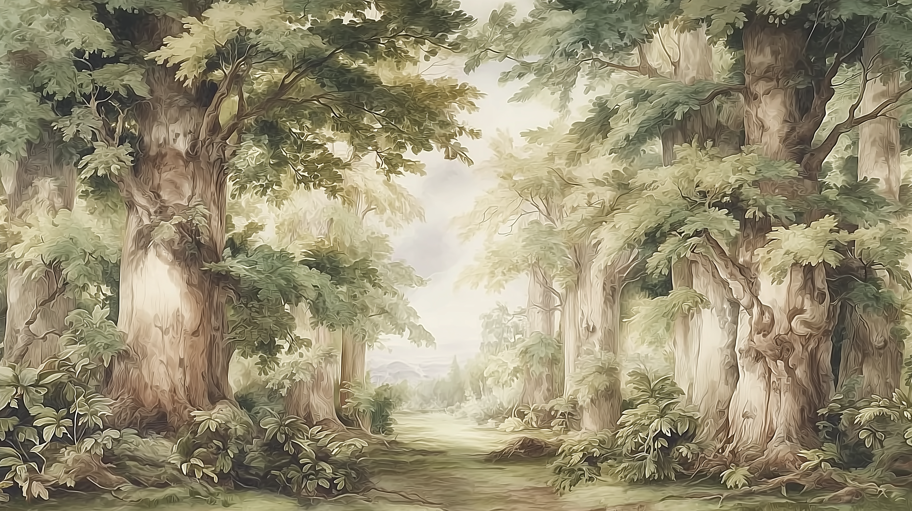 Vintage Pastel Forest Landscape Mural Wallpaper
