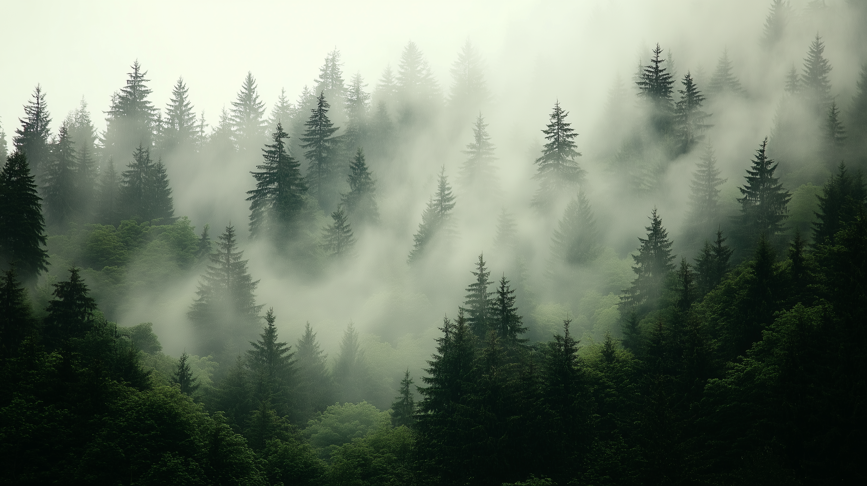 Naturtapete „Nebeliger Kiefernwald“