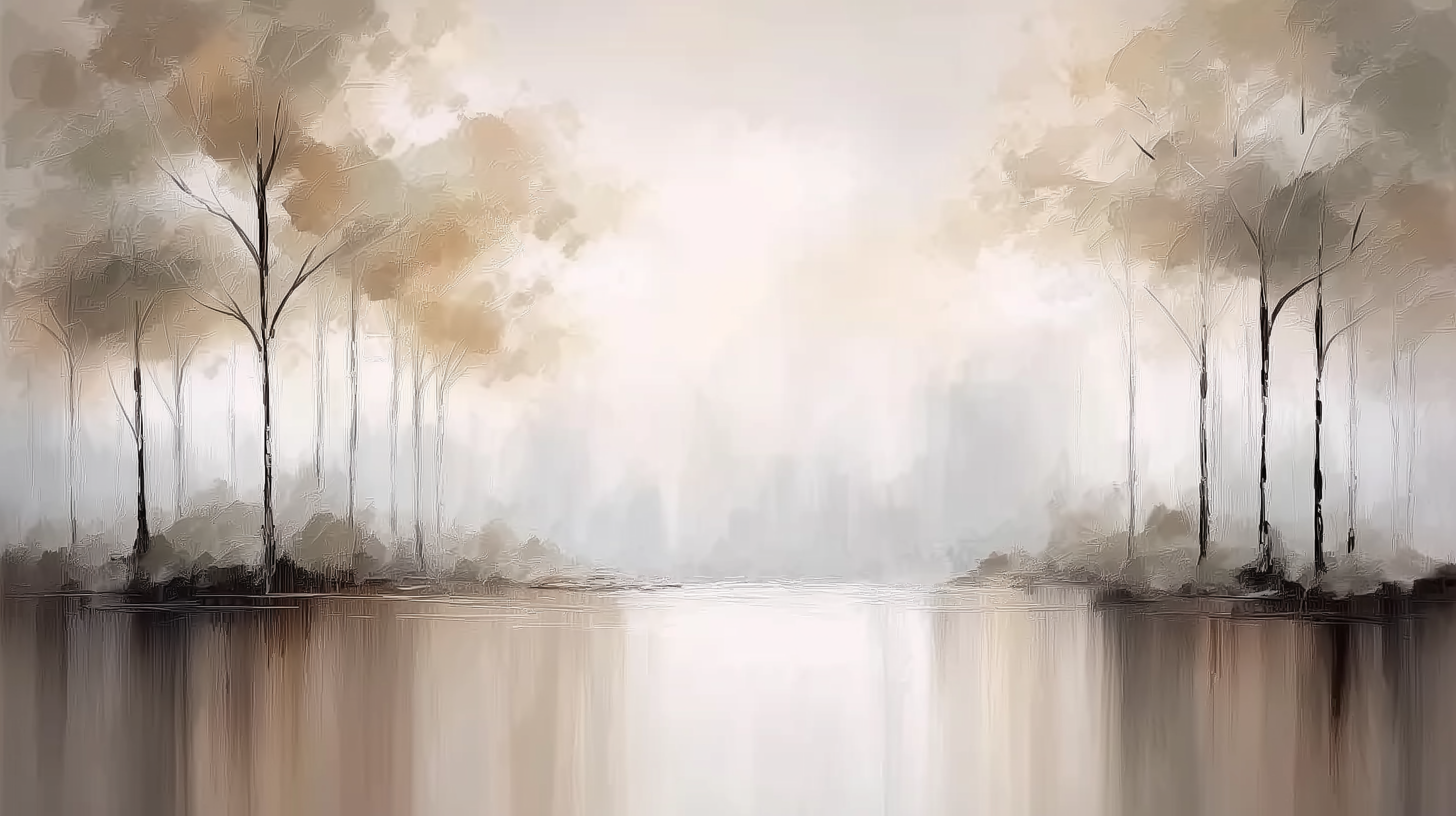 Soft Abstract Lake Trees Mural Wallpaper