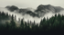 Dark Mountain Fog Forest Mural Wallpaper