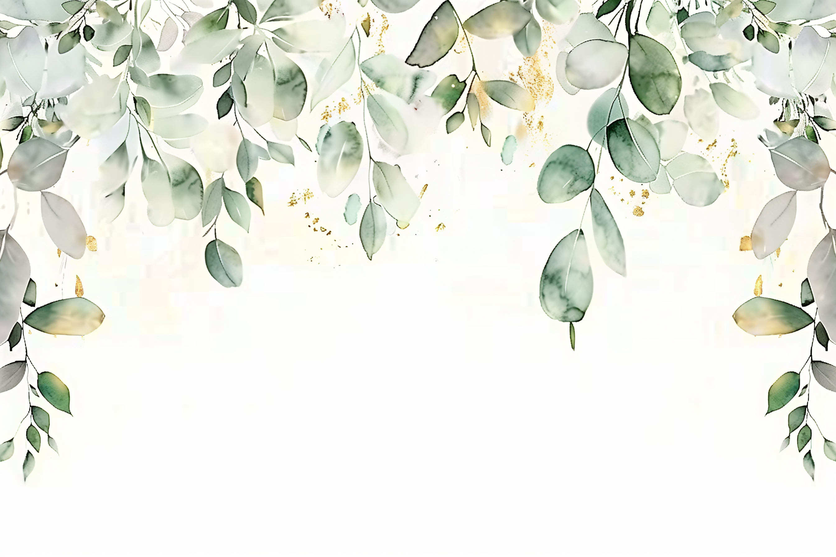 Watercolor Little Green Leaves Mural Wallpaper